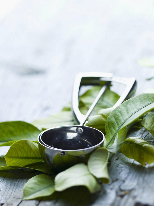 无人,竖图,俯视,室内,特写,白天,桌面,桌子,叶子,一把,阴影,朦胧,模糊,反射,木制,影子,勺子,绿叶,木制品,调羹,汤匙,嫩叶,柠檬叶,叶,叶片,彩图,高角度拍摄,黎檬,洋柠檬