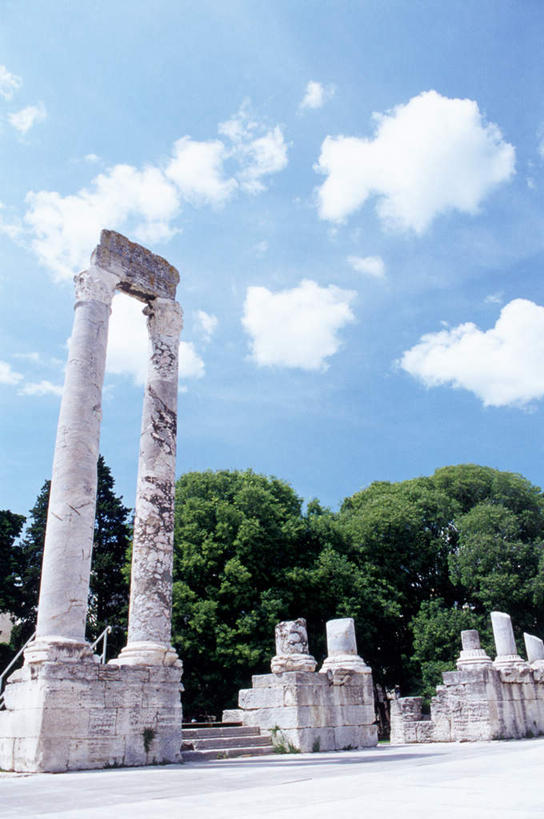 无人,栏杆,竖图,室外,白天,仰视,旅游,度假,名胜古迹,树林,植物,标志建筑,地标,建筑,法国,欧洲,阴影,遗迹,光线,扶手,影子,云,云朵,拱门,云彩,古迹,文物,娱乐,建设,古建筑,护栏,石柱,树,树木,蓝色,绿色,白云,蓝天,天空,阳光,自然,天,享受,休闲,旅游胜地,放松,生长,晴朗,成长,古文明,法兰西共和国,阿尔勒,法兰西第五共和国,罗讷河口省,晴空,彩图,低角度拍摄,罗讷.阿尔卑斯,罗讷.阿尔卑斯大区