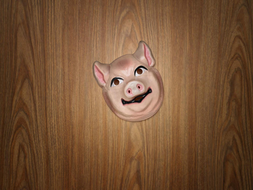 脸,头,脸颊,无人,横图,俯视,室内,特写,白天,桌面,桌子,猪,静物,木制,面具,动物,木制品,家畜,牲畜,头部,脸部,脸蛋,面部,彩图,高角度拍摄