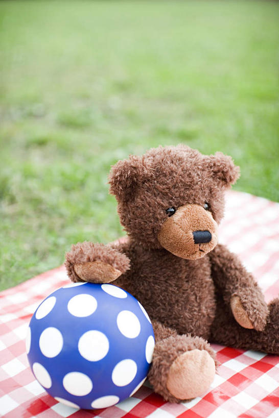 无人,竖图,俯视,室外,特写,白天,游戏,草地,草坪,植物,熊,玩具,朦胧,模糊,玩偶,坐垫,泰迪熊,玩,娱乐,球,草,绿色,玩具熊,休闲,益智,毛绒玩具,安慰,发泄,消遣,宣泄,野餐垫,野餐地毯,多功能毯,罗斯福熊,玩耍,嬉戏,彩图,高角度拍摄