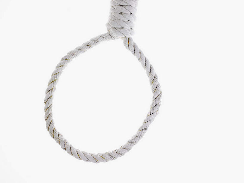 无人,横图,黑白,室内,特写,白天,白色背景,正面,静物,圆形,绳子,摄影,影棚,绳索,自杀,极刑,死刑,影棚拍摄,拍摄