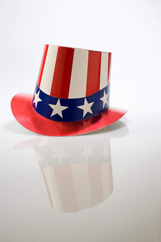 无人,竖图,室内,特写,白天,白色背景,正面,静物,旗帜,国旗,帽子,阴影,反射,影子,礼帽,一个,美国国旗,摄影,影棚,单个,旗,彩图,影棚拍摄,拍摄