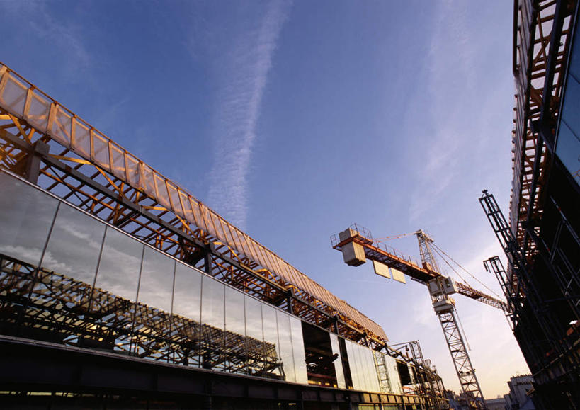 无人,横图,室外,白天,仰视,标志建筑,地标,建筑,云,云朵,建筑群,云彩,建设,蓝色,白云,蓝天,天空,天,起重机,晴朗,晴空,彩图,低角度拍摄,工地