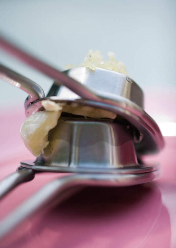 无人,竖图,俯视,室内,特写,白天,桌面,桌子,蔬菜,蒜,餐具,新鲜,食品,食物,两个,有机食品,绿色食品,器具,压蒜器,烹调用具,大蒜,彩图,高角度拍摄