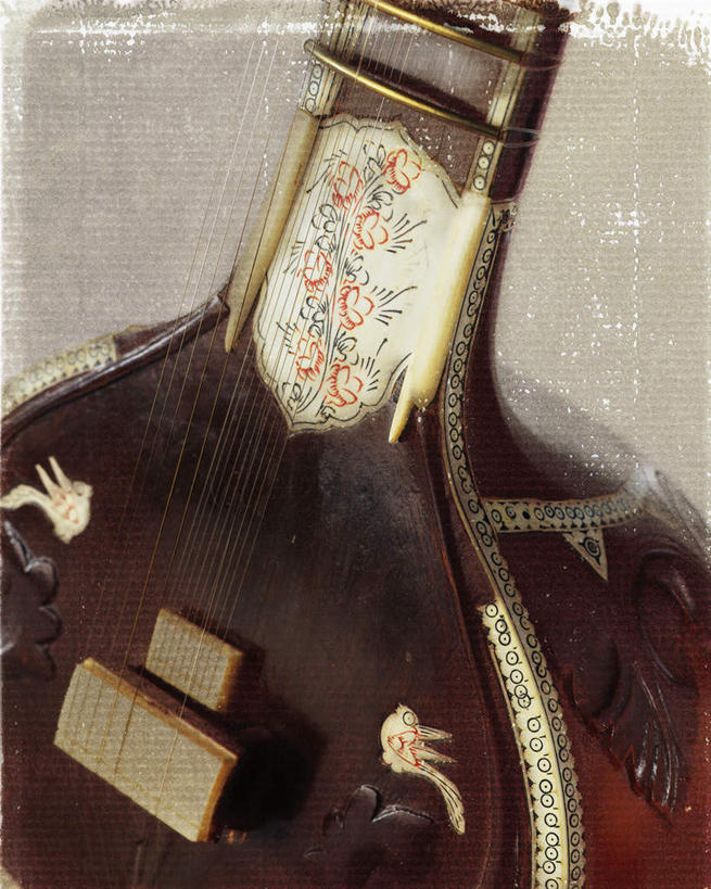 无人,竖图,俯视,室内,特写,白天,桌面,桌子,静物,乐器,弦乐器,一个,摄影,影棚,单个,弓拉弦乐器,弓拉弦鸣乐器,西塔尔,西塔琴,彩图,高角度拍摄,影棚拍摄,拍摄