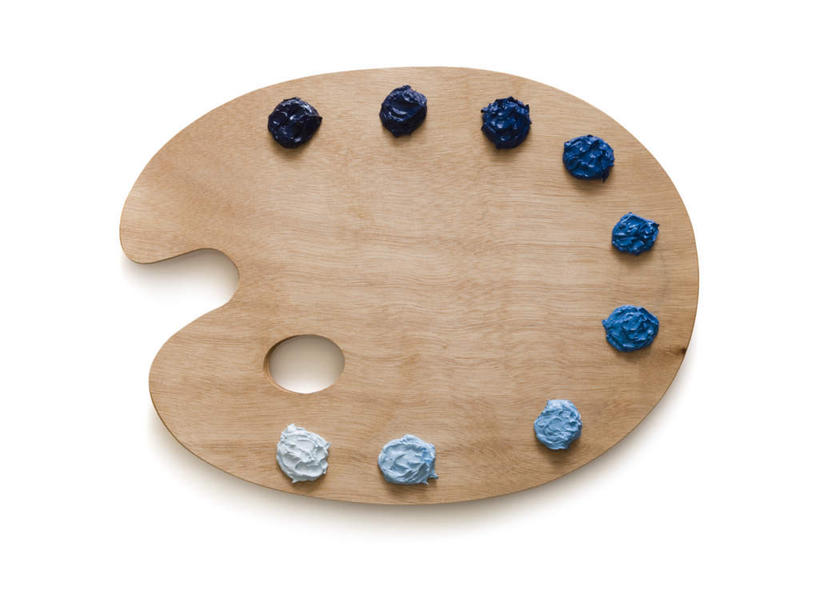 无人,横图,室内,特写,白天,白色背景,正面,静物,一排,许多,整齐,木制,排列,蓝色,木制品,摄影,影棚,调色盘,颜料,调色板,队列,画具,彩图,影棚拍摄,拍摄