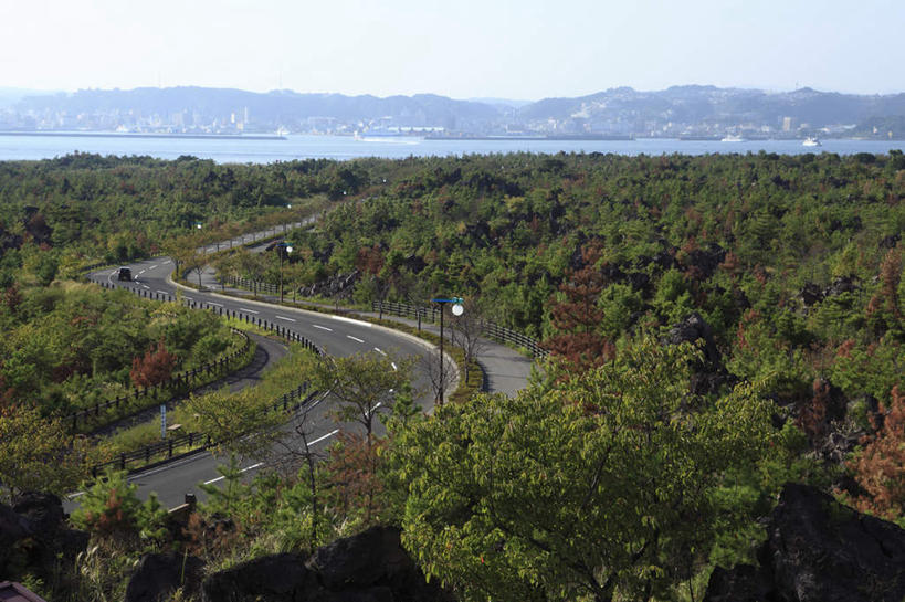 无人,横图,室外,白天,正面,旅游,度假,美景,道路,路,公路,鹿儿岛,日本,亚洲,景观,分界线,停车线,交通,娱乐,自然,享受,休闲,景色,放松,车行道,车行道分界线,自然风光,标线,东亚,车行线,日本国,九州本岛,九州,九州岛,九州地方,鹿儿岛县,马路,彩图