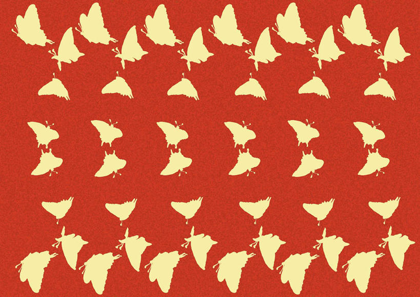 无人,横图,插画,室内,白天,正面,数码,科技,蝴蝶,许多,阴影,红色背景,网络,高光,几何,计算机图形,合成,图画,画,排列,黄色,动物,电脑合成图,数码合成图,队列,漫画,写实,具体,具象,彩图