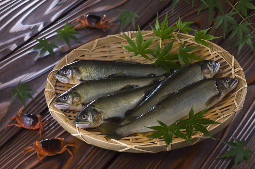 蟹,无人,交叉,横图,俯视,室内,特写,白天,桌面,桌子,竹子,叶子,一排,一群,许多,阴影,竹制,整齐,编织,反射,木制,螃蟹,鱼,篮子,影子,枫叶,绿叶,香鱼,很多,鱼类,海洋生物,排列,一个,木制品,竹篮,嫩叶,单个,枫树叶,竹条,交织,竹制品,队列,水生动物,水生物,海底动物,穿插,瓜鱼,香油鱼,叶,叶片,彩图,高角度拍摄,全身