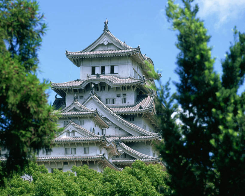 无人,横图,室外,白天,仰视,旅游,度假,名胜古迹,植物,地标,日本,亚洲,遗迹,云,云朵,云彩,古迹,文物,娱乐,古建筑,树,树木,蓝色,绿色,白云,蓝天,天空,自然,天,享受,休闲,旅游胜地,放松,生长,晴朗,成长,古文明,东亚,本州,世界文化遗产,本州岛,日本国,近畿地方,姬路城堡,近畿,兵库,兵库县,姬路,姬路市,晴空,彩图,低角度拍摄,标志性建筑