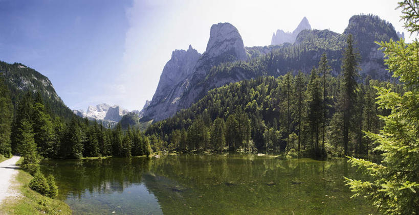 无人,横图,室外,白天,正面,旅游,度假,湖,湖泊,美景,森林,山,山脉,树林,水,植物,奥地利,欧洲,湖面,景观,山峰,水流,水面,山峦,娱乐,树,树木,绿色,蓝天,天空,自然,湖水,群山,天,享受,休闲,景色,放松,自然风光,中欧,首府,萨尔斯堡,奥地利共和国,萨尔茨堡,萨尔茨堡州,萨尔茨卡默古特,玩耍,彩图