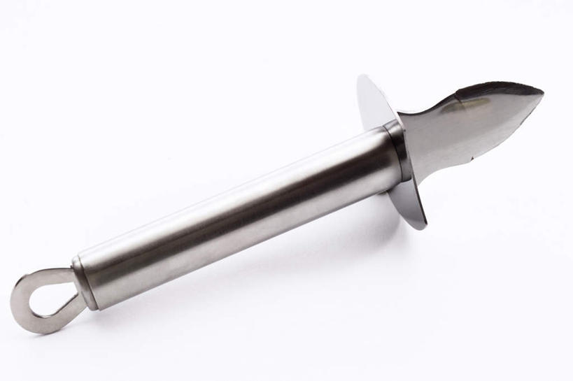 无人,横图,俯视,室内,特写,白天,白色背景,静物,金属制品,一把,金属,工具,刀具,刀,摄影,影棚,牡蛎刀,彩图,高角度拍摄,影棚拍摄,拍摄