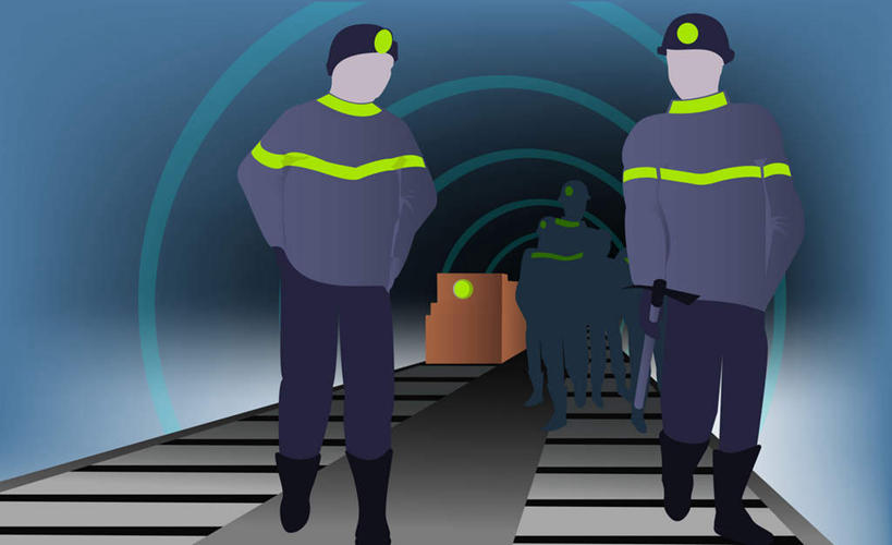 西方人,无人,两个人,机修工,走,横图,插画,室内,白天,正面,工作服,制服,数码,科技,路,铁路,照明,欧洲,欧洲人,阴影,网络,洞,灯光,轨道,交通,铁轨,高光,几何,计算机图形,合成,图画,扭头,手叉腰,灯,画,工人,灯具,叉腰,转头,运输,洞穴,照亮,电脑合成图,数码合成图,合成图,照明设备,漫画,穴,写实,具体,具象,工作制服,男人,男性,年轻男性,白种人,机械师,机修工人,步行,散步,走路,彩图,全身,工作套服,头灯,安全服,反光背心,反光服,反光衣