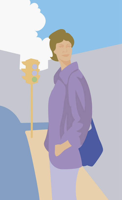 西方人,一个人,无人,站,竖图,插画,室内,白天,正面,安全,数码,科技,道路,路,欧洲,欧洲人,仅一个年轻女性,仅一个女性,仅一个人,阴影,服装,网络,包,皮包,云,云朵,红绿灯,小路,信号灯,交通,高光,几何,计算机图形,合成,云彩,图画,扭头,休闲装,画,衣服,蓝色,白云,蓝天,天空,天,站着,转头,休闲,休闲服,警示,服饰,晴朗,单肩包,电脑合成图,数码合成图,合成图,提示,漫画,流通,交通信号灯,行人信号灯,写实,具体,具象,年轻女性,女人,女性,白种人,晴空,站立,半身,彩图