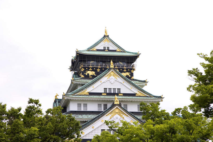 无人,栏杆,露台,横图,室外,白天,仰视,旅游,度假,植物,阳台,标志建筑,地标,建筑,日本,亚洲,堡垒,城堡,围栏,娱乐,建设,护栏,树,树木,绿色,自然,享受,休闲,旅游胜地,放松,天守阁,大阪,生长,成长,要塞,东亚,本州,大阪府,本州岛,日本国,近畿地方,近畿,县厅,大阪市,设防,彩图,低角度拍摄,露天阳台