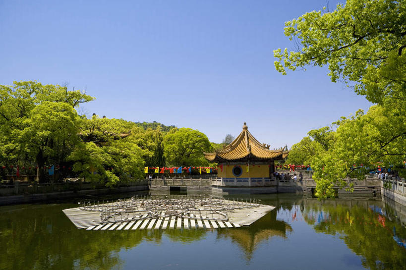 无人,寺庙,横图,室外,白天,正面,旅游,度假,湖,湖泊,名胜古迹,树林,水,植物,标志建筑,地标,建筑,中国,亚洲,阴影,节日,遗迹,光线,影子,湖面,水流,水面,古迹,文化,文物,娱乐,建设,古建筑,浙江,树,树木,浙江省,蓝色,绿色,蓝天,天空,阳光,自然,庙宇,湖水,天,祈祷,享受,休闲,健康,旅游胜地,放松,许愿,宗教,佛教,信仰,生长,晴朗,成长,纪念,祈求,古文明,东亚,普陀区,普济寺,万里无云,中华人民共和国,华东地区,浙,舟山,舟山市,释教,平安,晴空,晴空万里,彩图,庙,寺,普济禅院