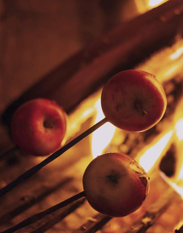 无人,竖图,俯视,室内,特写,白天,热情,苹果,火,水果,烤,新鲜,叉子,火焰,生食,食品,果实,燃烧,食物,三个,红色,有机食品,绿色食品,彩图,高角度拍摄