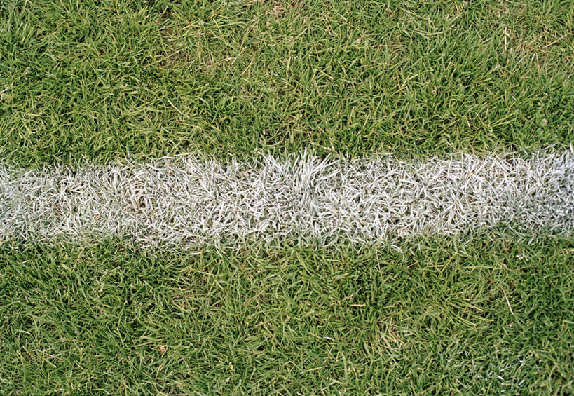 无人,足球场,横图,俯视,室外,特写,白天,草地,草坪,植物,线条,分界线,草,绿色,绿茵场,彩图,高角度拍摄,足球比赛场地