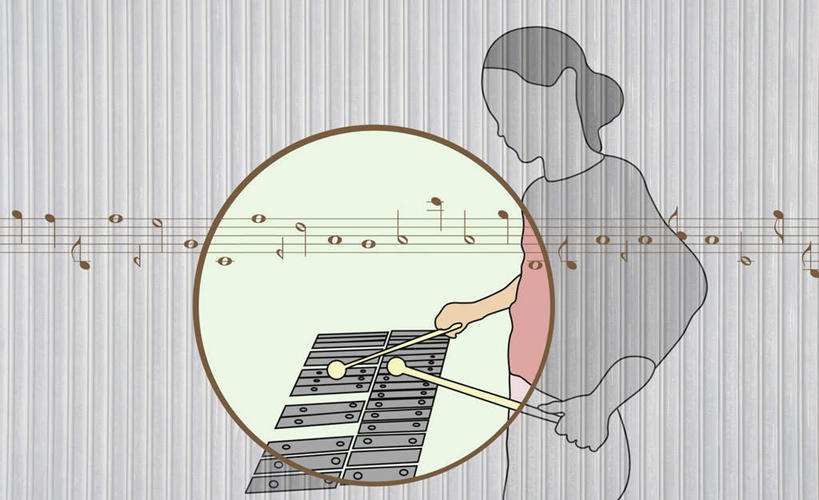 西方人,一个人,无人,音乐家,站,横图,插画,室内,白天,正面,数码,科技,书籍,欧洲,欧洲人,仅一个年轻女性,仅一个女性,仅一个人,握,阴影,服装,网络,圆形,线条,乐谱,乐器,五线谱,高光,几何,计算机图形,音乐,吹奏,拿,演奏,合成,图画,拿着,注视,休闲装,画,一个,衣服,低头,观察,看,站着,休闲,休闲服,握着,服饰,单个,观看,打击乐器,电脑合成图,数码合成图,察看,木琴,节拍,合成图,关注,音符,漫画,符头,符干,符尾,乐章,写实,具体,具象,垂头,巴拉风,敲打琴,敲琴,手敲木琴,年轻女性,女人,女性,白种人,乐师,演奏家,音乐工作者,站立,半身,彩图