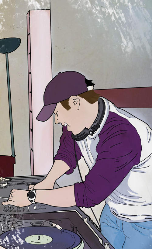 西方人,一个人,无人,站,竖图,插画,室内,白天,正面,陶醉,快乐,数码,科技,帽子,欧洲,欧洲人,仅一个男性,仅一个人,弯腰,握,阴影,服装,网络,墙,高光,几何,计算机图形,音乐,拿,合成,图画,音乐播放器,拿着,注视,休闲装,运动帽,墙壁,墙面,画,装饰品,仅一个年轻男性,衣服,饰品,手链,首饰,观察,看,站着,享受,休闲,休闲服,鸭舌帽,握着,服饰,手镯,观看,电脑合成图,数码合成图,察看,合成图,关注,打碟机,镯子,dj师,唱片骑士,漫画,写实,具体,具象,弯身,一顶,男人,男性,年轻男性,白种人,站立,半身,彩图,DJ打碟机,播放器,沉醉