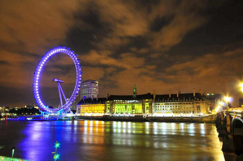无人,横图,室外,夜晚,旅游,河流,建筑,英国,欧洲,伦敦,反射,宏伟,英格兰,伦敦眼,泰晤士河,风景,地标建筑,美女,摄影,建造,照亮,大转轮,彩图,旅行