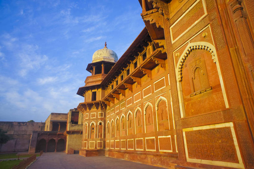 无人,宫殿,横图,室外,白天,旅游,建筑,印度,亚洲,宏伟,历史,蓝色,风景,天空,地标建筑,摄影,建造,要塞,印度文化,阿格拉,世界自然遗产,阿格拉城堡,彩图,旅行