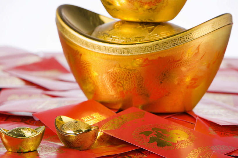 横图,俯视,室内,正面,桌子,北京,中国,春节,亚洲,墙,财富,摄影,古董,繁荣,元旦,彩图,高角度拍摄,影棚拍摄,元宝,传统节日