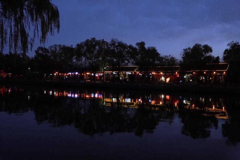 无人,公园,横图,室外,夜晚,正面,仰视,湖,北京,中国,传统,摄影,中国文化,东亚,彩图,低角度拍摄