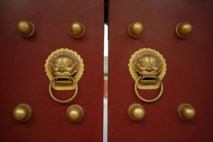无人,横图,室外,正面,仰视,门,北京,中国,装饰,大门,干净,门框,摄影,部件,挂锁,中国文化,东亚,彩图,低角度拍摄,插销