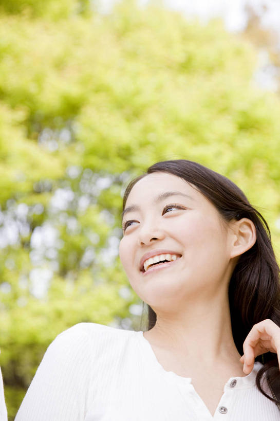 东方人,笑,微笑,植物,亚洲,绿色,自然,肖像,女人,亚洲人,年轻人,彩图