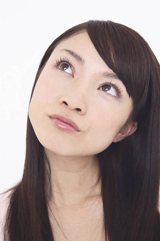 东方人,室内,白色背景,生活方式,灵感,肖像,担心,女人,亚洲人,年轻人,彩图,影棚拍摄