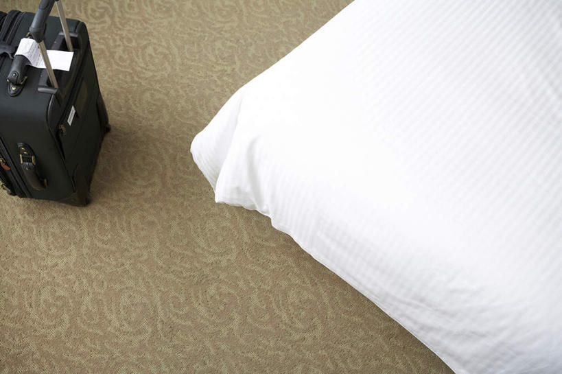 无人,横图,俯视,室内,度假,床,卧室,酒店,手提箱,中国,行李,休闲,舒服,放松,摄影,生活方式,宁静,享乐,华贵,东亚,休闲活动,彩图,高角度拍摄,旅行