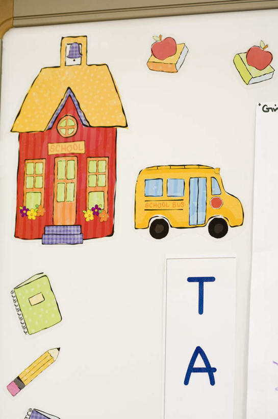 无人,学校,教学楼,竖图,纯洁,装饰,告示牌,围墙,教育,校园,白板,教室,可爱,童年,童趣,英文字母,知识,青春期,童真,烂漫,无邪,天真,彩图,教学大楼,小学