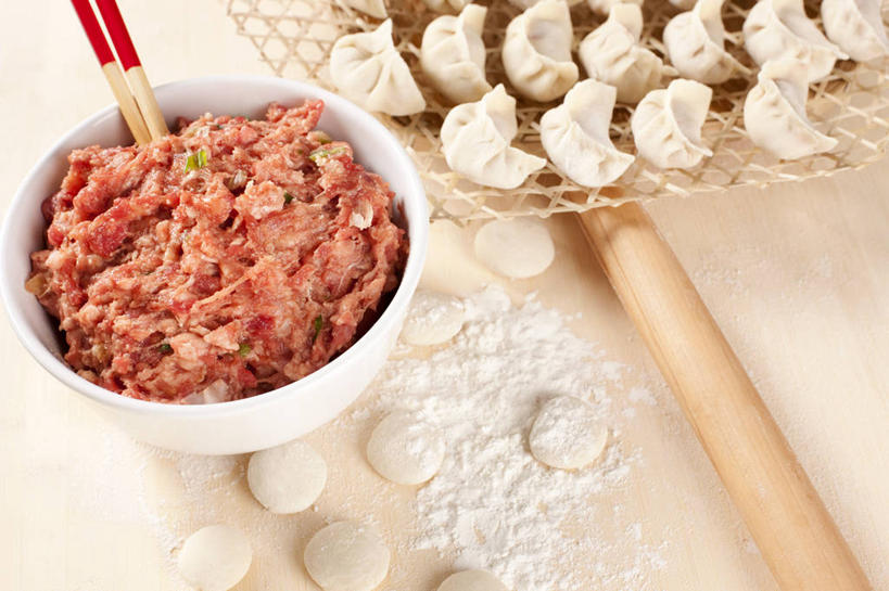 无人,横图,静物,春节,准备,擀面杖,食品,饺子,案板,主食,饮食,摄影,中国文化,彩图,牛肉末,小麦面粉