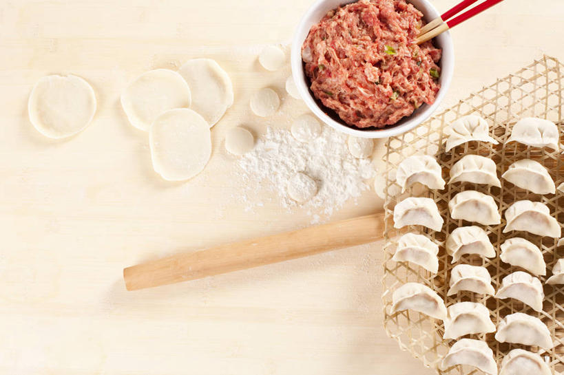 无人,横图,静物,春节,准备,擀面杖,食品,饺子,案板,主食,饮食,摄影,中国文化,彩图,牛肉末,小麦面粉