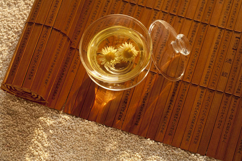 无人,横图,俯视,茶,静物,沙子,茶道,饮食,饮料,花茶,汉字,摄影,竹简,中国文化,菊花茶,热饮,东亚文化,茶杯,彩图,高角度拍摄,影棚拍摄