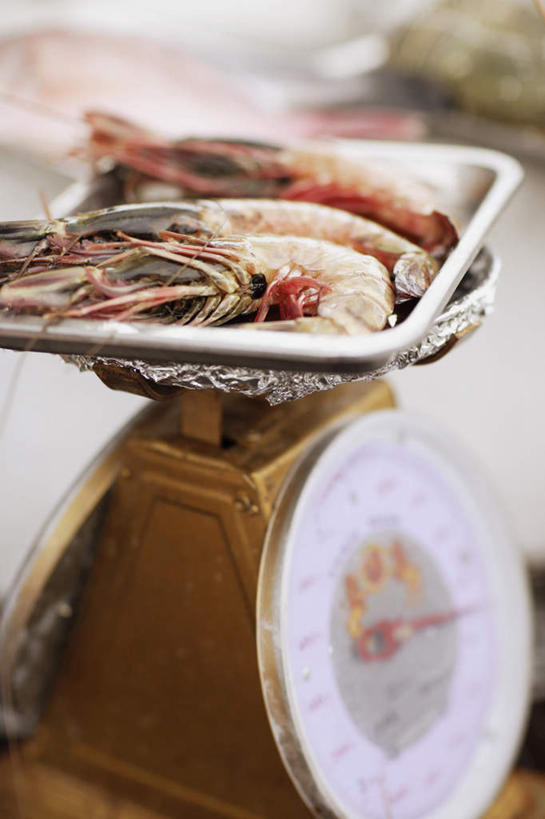 无人,竖图,俯视,室内,特写,白天,仪器,餐桌,桌子,一堆,许多,阴影,堆叠,堆积,朦胧,模糊,反射,影子,虾,大虾,一个,对虾,单个,餐台,堆,衡量,计量,台秤,斑节虾,衡器,东方对虾,中国对虾,秤,彩图,高角度拍摄