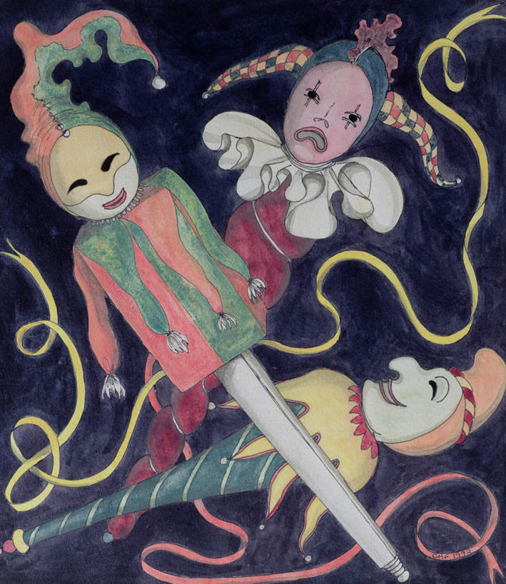 无人,竖图,室内,白天,正面,戏服,绘画,游戏,摆设,表演,蓝色背景,艺术,装饰,人偶,古典,玩,文化,娱乐,装饰品,三个,模型,装饰物,工艺品,品味,休闲,活动,华丽,修饰,美术,点缀,水彩,水彩画,高雅,木偶,发泄,消遣,智力,饰物,角色扮演,简洁,美学,宣泄,衬托,美观,雅致,雅观,木偶人,木人,演戏,玩耍,嬉戏,彩图