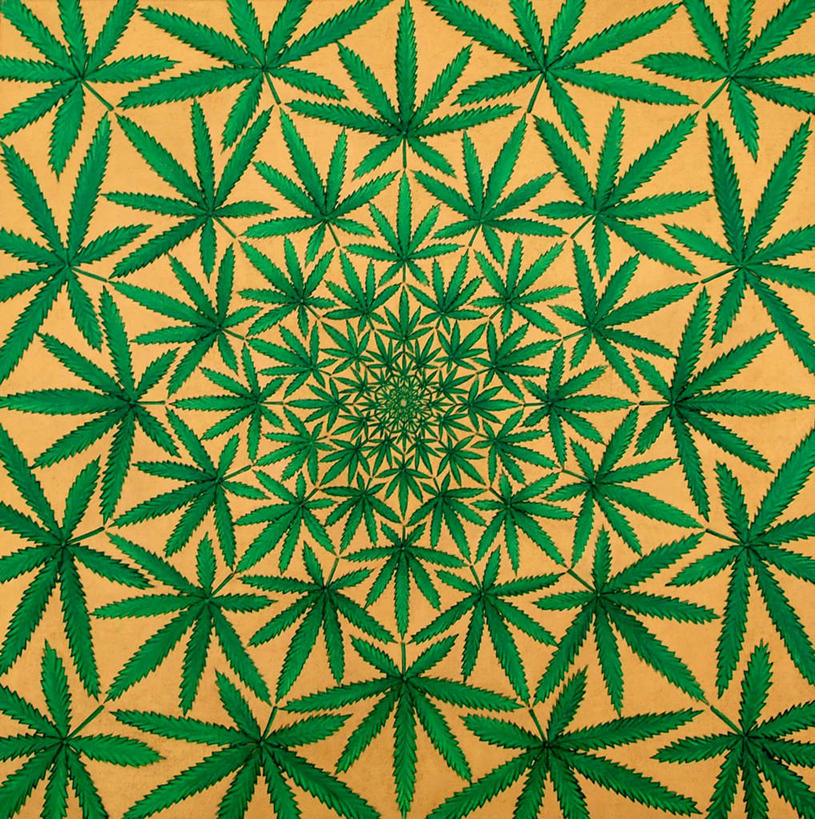 无人,竖图,室内,白天,正面,绘画,叶子,一排,许多,花纹,黄色背景,艺术,整齐,绿叶,很多,古典,文化,排列,绿色,工艺品,品味,嫩叶,美术,毒品,大麻,高雅,队列,斑纹,美学,大麻草,叶,叶片,彩图,丙烯画