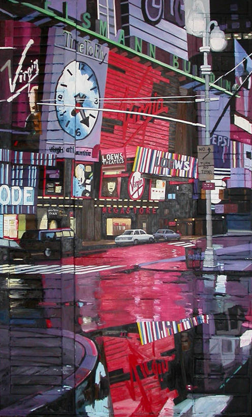 无人,竖图,彩色,室内,白天,正面,度假,绘画,美景,雨,大雨,城市风光,城市,道路,路,霓虹灯,公路,汽车,纽约,美国,三辆,停靠,阴影,艺术,时间,光线,时钟,影子,景观,灯光,曼哈顿,七彩,交通,古典,计时,文化,娱乐,光源,霓虹,车,灯,工艺品,挂钟,钟表,交通工具,轿车,品味,享受,休闲,表,景色,放松,潮湿,细雨,美术,北美,高雅,北美洲,照明设备,停泊,载具,美洲,百老汇,纽约州,帝国之州,帝国州,美学,氖灯,百老汇大道,百老汇街,北亚美利加洲,亚美利加洲,湿润,钟,小雨,马路,彩图,曼哈顿岛