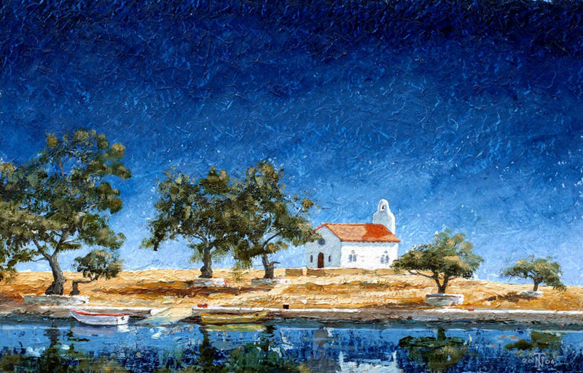 无人,家,教堂,横图,室内,白天,正面,绘画,湖,湖泊,水,植物,油画,希腊,欧洲,阴影,节日,艺术,光线,影子,房屋,屋子,地平线,湖面,水流,水面,云,云朵,辽阔,地面,古典,云彩,文化,楼房,住宅,树,树木,蓝色,绿色,白云,蓝天,天空,阳光,自然,工艺品,湖水,天,品味,祈祷,广阔,健康,许愿,宗教,信仰,生长,晴朗,成长,纪念,一望无际,祈求,美术,高雅,基督教,天主教,延伸,信念,希腊共和国,天地相交,美学,无边无际,一马平川,爱奥尼亚群岛,伊奥尼亚群岛,科孚岛,克基拉岛,平安,晴空,彩图,房子,大教堂,礼拜堂