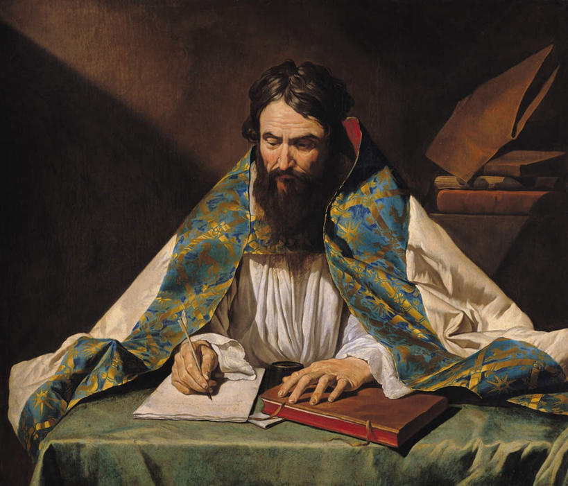 西方人,胡须,一个人,无人,坐,横图,室内,白天,正面,民族服装,绘画,桌面,桌子,油画,欧洲,欧洲人,仅一个男性,仅一个人,仅一个中年男性,握,服装,艺术,木制,笔,布料,材料,档案,文件,纸,办公用品,古典,拿,布纹,拿着,注视,文化,文具,桌布,衣服,餐巾,木制品,手稿,学习用品,资料,工艺品,台布,观察,看,品味,握着,服饰,观看,羽毛笔,文具用品,证明,美术,察看,书写,高雅,衣着,穿着,关注,文档,教父,美学,衣饰,誊写,圣.安布罗斯,圣安布罗斯,男人,男性,中年男性,白种人,胡子,络腮胡,坐着,半身,彩图,传统服装,民俗服