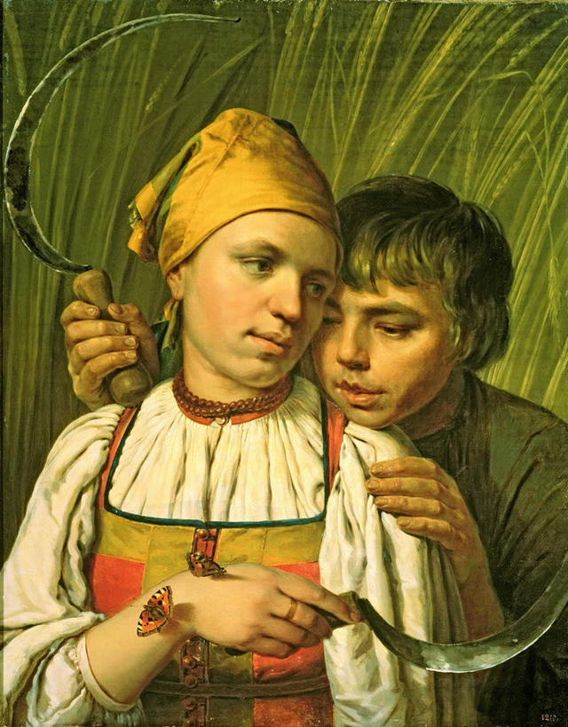 西方人,无人,两个人,农民,农田,站,抱,竖图,室内,白天,正面,民族服装,爱情,绘画,庄稼,农作物,草地,草坪,植物,油画,欧洲,欧洲人,握,艺术,头巾,围裙,古典,浪漫,拿,拿着,注视,文化,草,绿色,工艺品,观察,看,品味,站着,温暖,温馨,恩爱,握着,恋人,抱着,观看,美术,和睦,察看,高雅,搂着,关注,镰刀,农具,美学,耕具,割刀,男人,男性,年轻男性,年轻女性,女人,女性,白种人,情侣,佃农,农场主,农夫,农工,乡下人,小农,庄稼人,搂,搂抱,站立,半身,彩图,传统服装,民俗服,耕地,庄稼田,伴侣,融洽