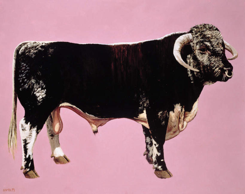 无人,站,横图,室内,白天,侧面,绘画,牛,油画,粉色背景,艺术,古典,扭头,注视,文化,一只,动物,工艺品,观察,看,品味,站着,转头,家畜,牲畜,观看,美术,察看,高雅,关注,长角牛,美学,德克萨斯长角牛,站立,彩图,全身