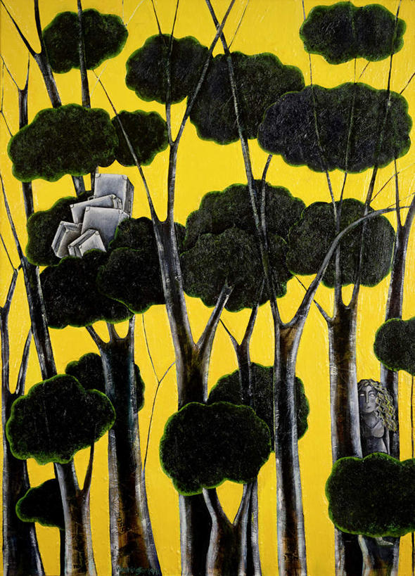 无人,竖图,室内,白天,正面,绘画,安全,森林,树林,植物,手提箱,油画,艺术,古典,文化,树,树木,绿色,自然,箱子,工艺品,品味,生长,成长,保护,美术,高雅,保险,私密,密码箱,美学,彩图