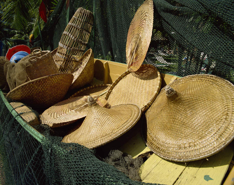 无人,横图,俯视,室外,特写,白天,旅游,度假,船,帽子,叶子,马来西亚,亚洲,一艘,许多,阴影,光线,草帽,影子,木船,绿叶,娱乐,排列,阳光,交通工具,享受,休闲,嫩叶,放松,东南亚,渔网,渔具,舟,抓捕,载具,捕捞,鱼网,棕榈叶,拉网,捕捞工具,摆列,槟城,槟城州,槟榔屿,槟州,马来西亚联邦,叶,叶片,彩图,高角度拍摄,布列,分列