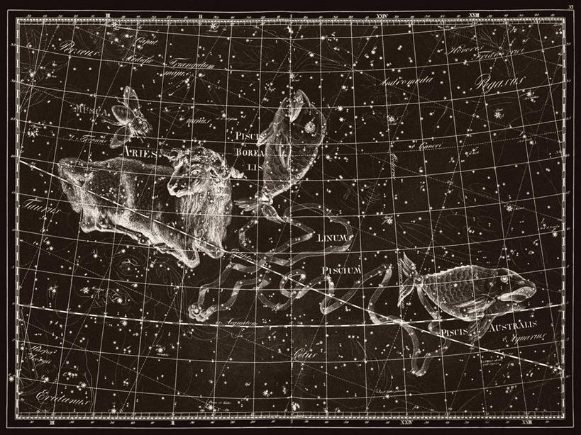 无人,横图,黑白,地图,科学,星星,摄影,星座,手艺,天文学,白羊座,双鱼座,拉丁文,雕刻术