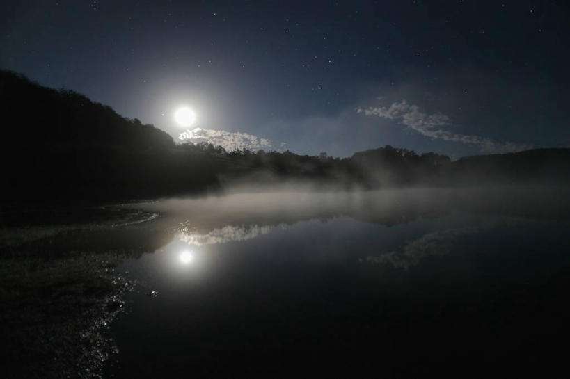 无人,横图,室外,夜晚,湖,雾,智利,地形,月亮,星星,月光,摄影,天文学,彩图