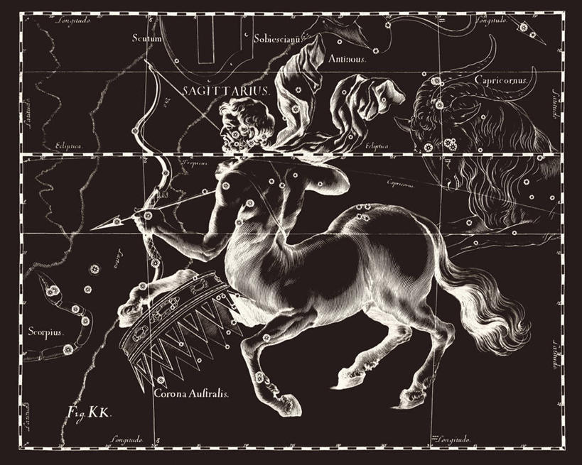 无人,横图,黑白,地图,科学,星星,摄影,射手座,星座,手艺,箭术,天文学,拉丁文,半人马座,雕刻术