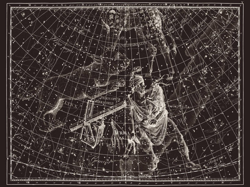 无人,横图,黑白,地图,科学,星星,摄影,星座,山猫,手艺,天文学,拉丁文,雕刻术